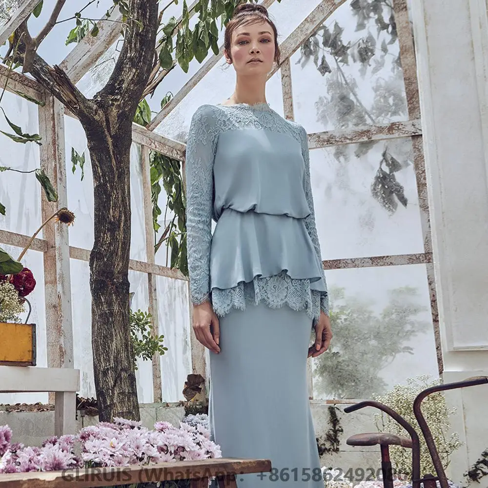 

Mother of the Bride Dresses for Weddings 2022 Long Sleeves Lace Wedding Guest Gowns Mermaid O Neck Evening Party Dress