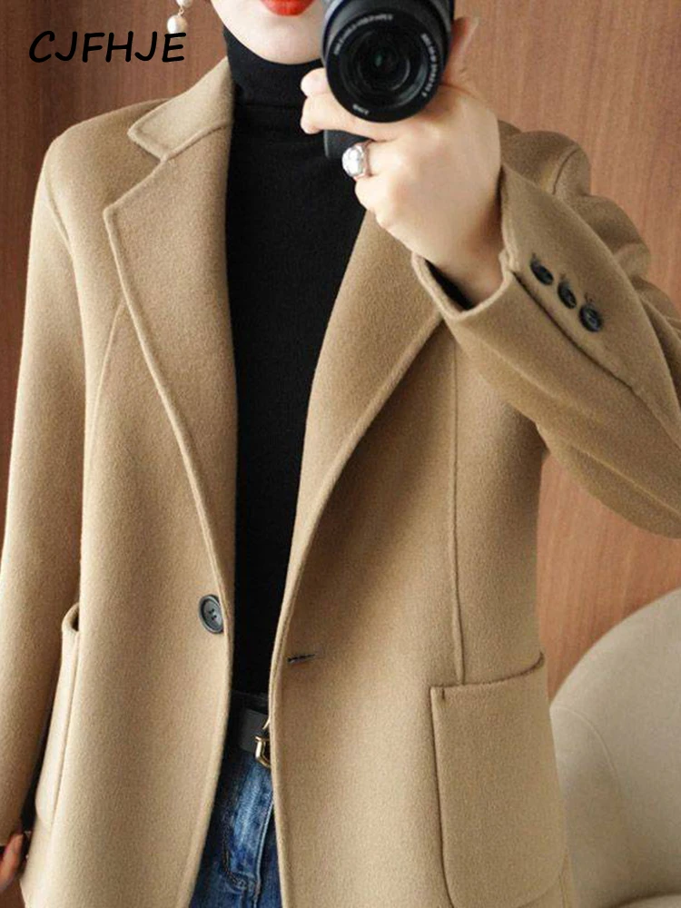 CJFHJE Solid Color Office Lady Suit Jacket Elegant Autumn Winter Casual Coats Women Fashion Black Pockets Chicly Blazers Female women s clothing autumn winter thin office lady casual korean patchwork solid color notched epaulet blazers button pockets tops