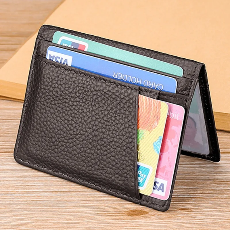 

Slim Mini Wallet Short Genuine Leather ID Credit Card Holders Driver's License Cover Men Women Business Wallet Two Fold Purse