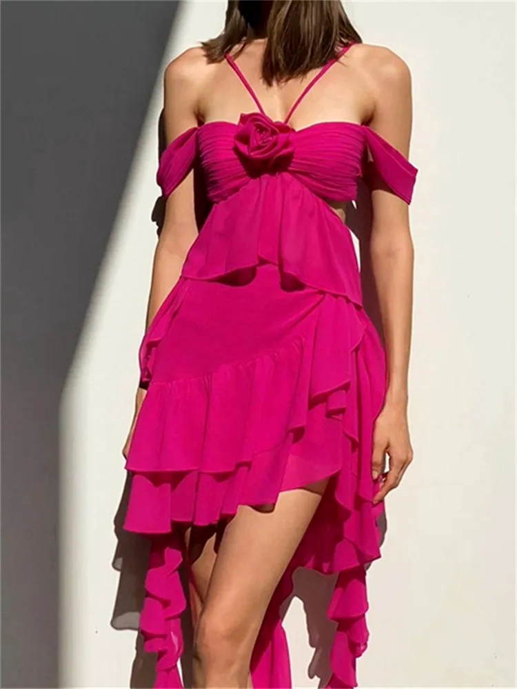 

Sexy Women Y2K Fringe Dress Halter Neck Ruffle Fairy Dress Fringe Irregular Asymmetrical Sheer Dresses Aesthetic E-Girl Outfit