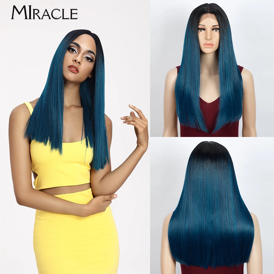 

Miracle Synthetic Lace Front Wig For Black Women 19 Inch Long Straight Lace Wig Omber Blonde Wig Blue Wig Cosplay Wig Fake Hair