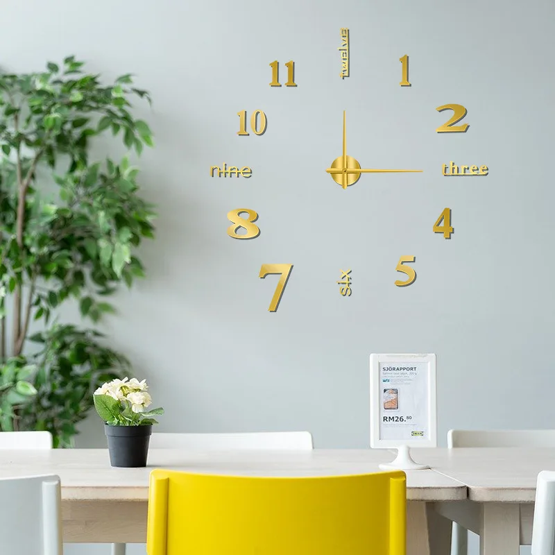 Simple  Modern Design Digital DIY Clock Silent Wall Clock Room Living Wall Decoration Home Decor Punch-Free Wall Sticker Clock