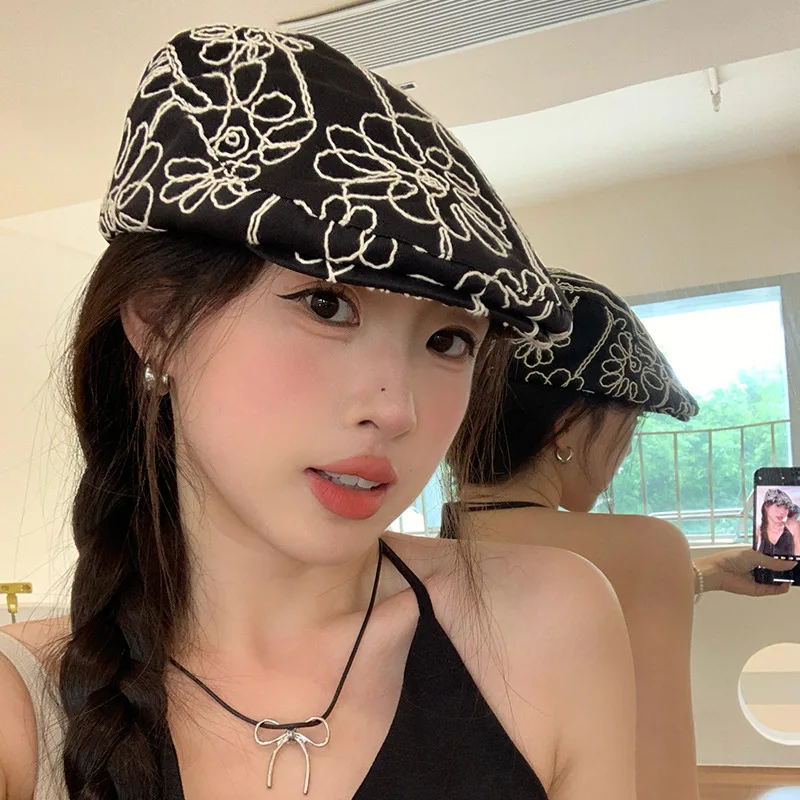 Newsboy Cap Women's Twill Cotton Eight Panel Hat Women's Baker ladies Caps Retro Big Large Hats girls Boina Black Beret