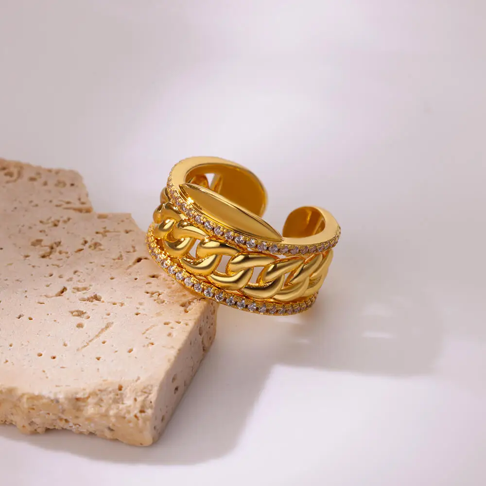 Zircon Double Ring Women For Women Gold Stainless Steel