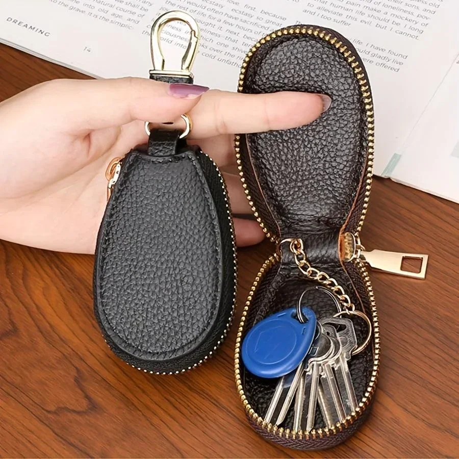 Unisex Key Holder Bag Faux Leather Car Key Case Hanging Buckle Keyring Chain Portable Remote Fob Holder Zipper Bag key case,key case cover