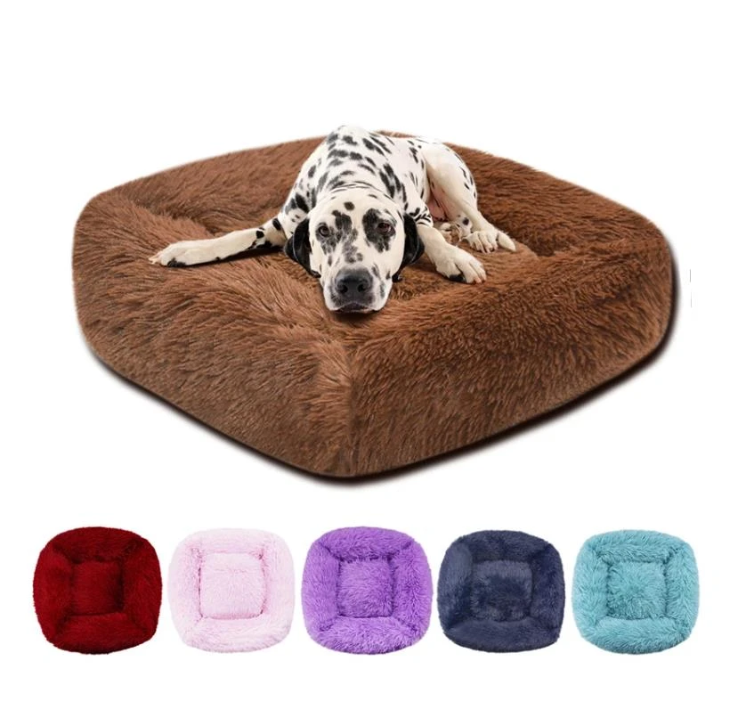 Pet Dog Bed Super Soft Kennel Square Fluffy Cat House Warm Comfortable