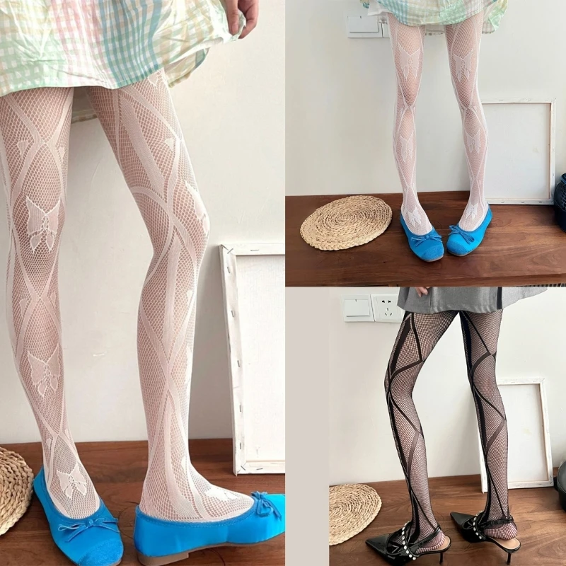 

Aesthetic Butterfly Diamond Pattern Tights Fishnet Pantyhose Hosiery for Women