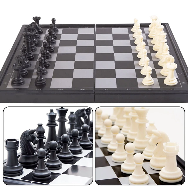 Hey! Play! Chess Set with Folding Wooden Board-Beginner’s Portable Game