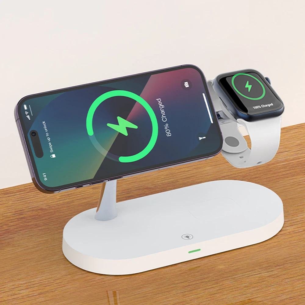 3 in 1 자기 무선 충전기 스탠드 iPhone 12 13 14 15 16 Apple Watch 용 고속 충전 스테이션 9 8 7 6 5 Airpods 2 3 Pro