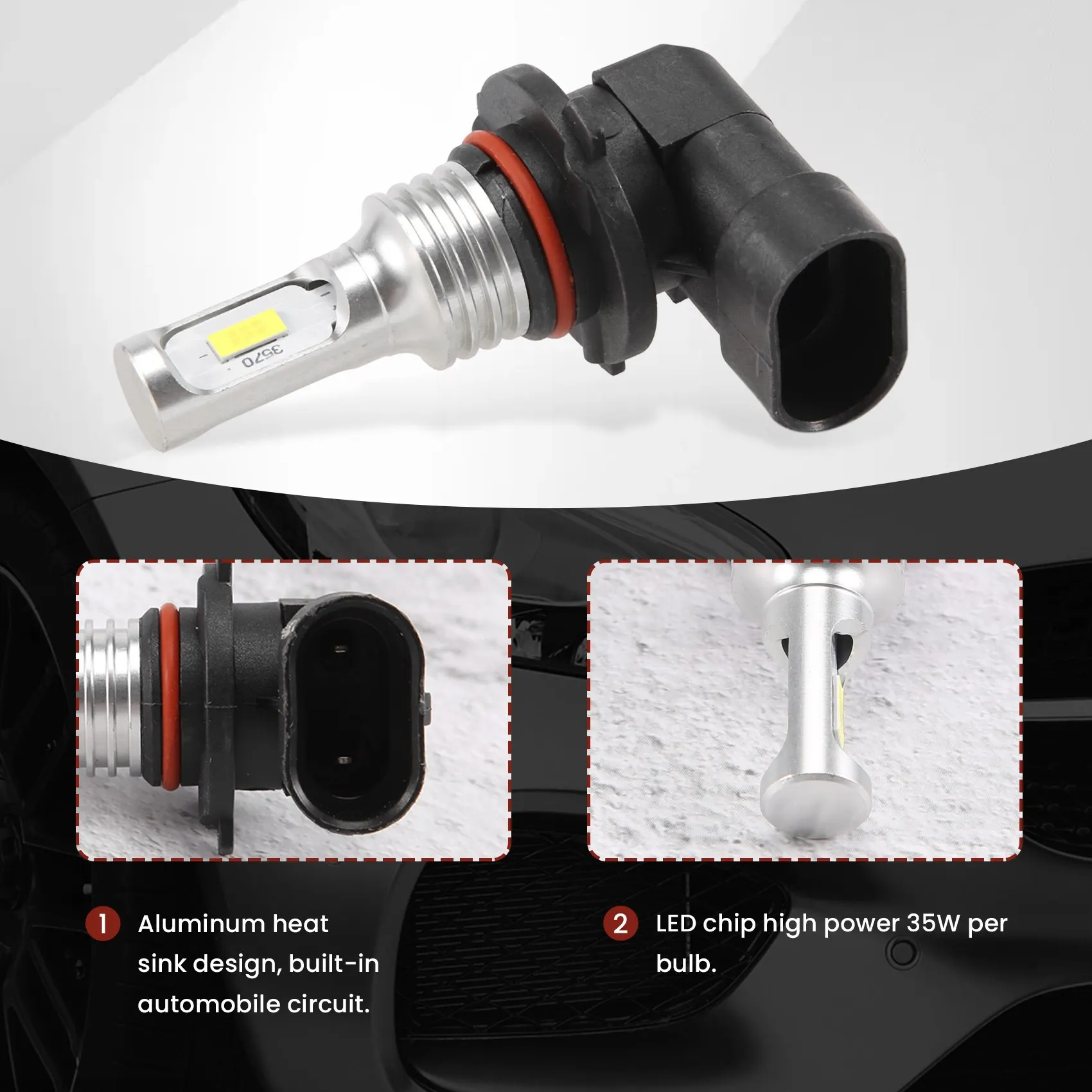 9005 HB3 LED 헤드라이트 전구 키트, 하이 빔, 백색 고출력, 35W, 4000LM, 6000K