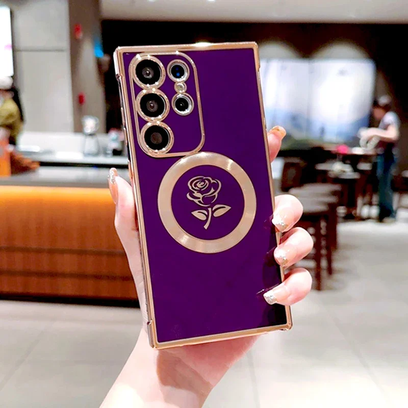Plating Soft TPU Rose Case with MagSafe Charging Compatibility