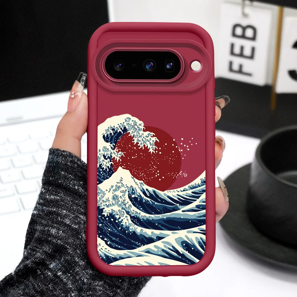 Red Sun Waves Phone Case For Google Pixel 10 9 9A 8 8A 7 7A Pro XL 4G 5G Staircase Soft Cover - 5