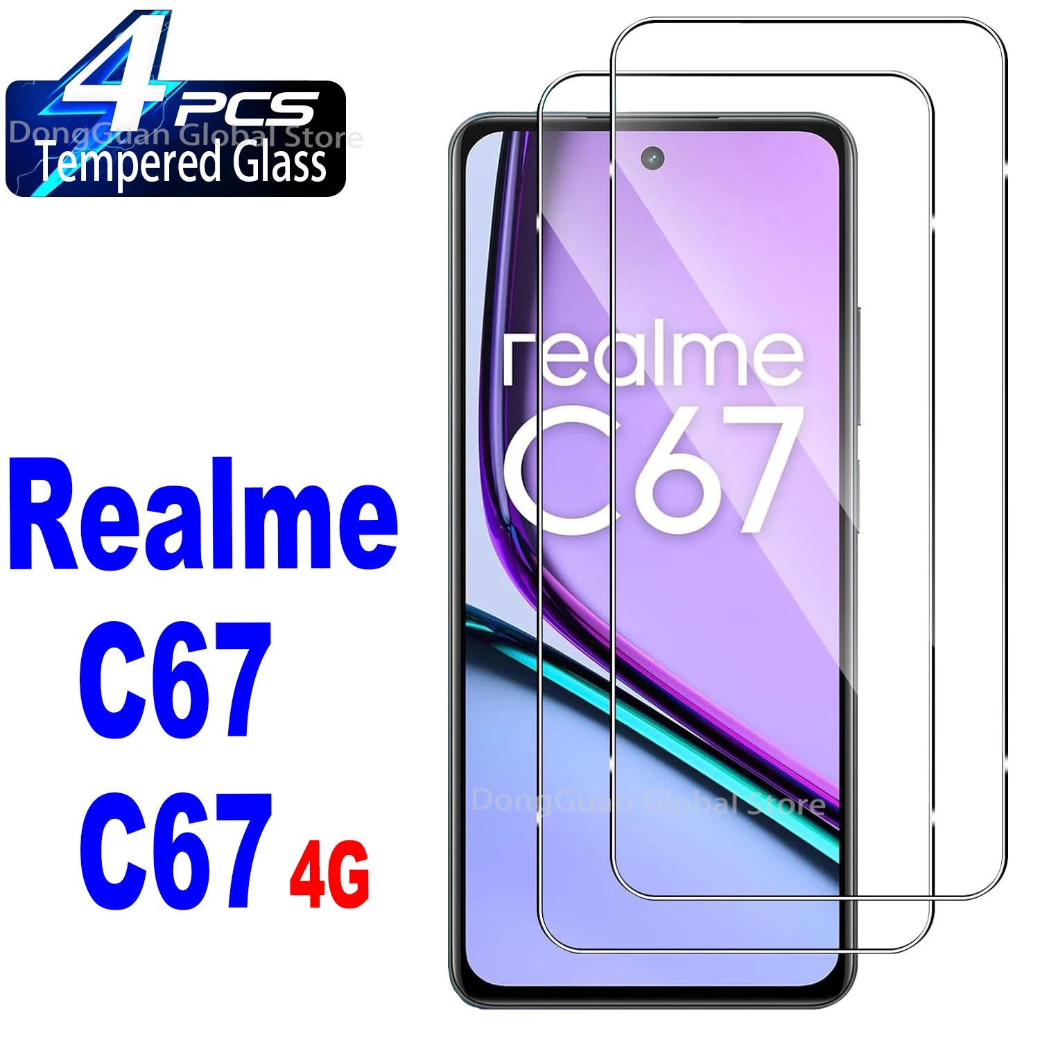 

Закаленное стекло для Realme C67 4G 5G, Защитное стекло для экрана, 2/4 шт.