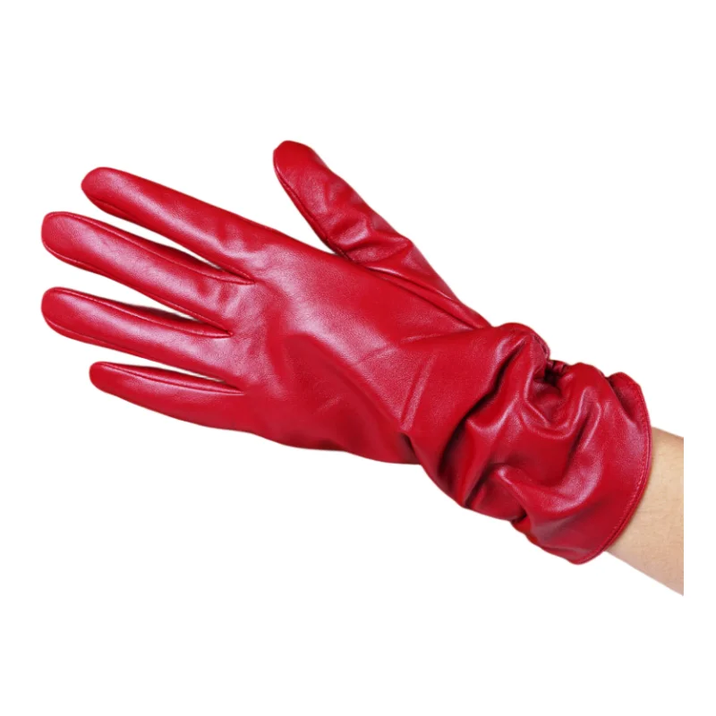 

2023 fashion new products winter Sheepskin gloves red short leather women Wrist tightening design winter leather women