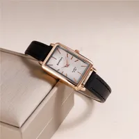 fashion rectangle dial quartz women leather watch 2