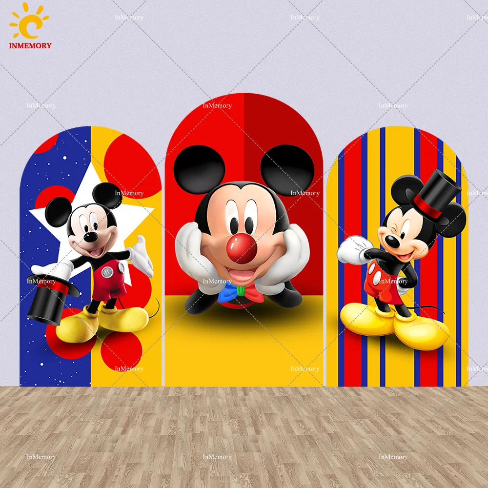 

Red Yellow Mickey Mouse Birthday Arch Backdrop Cover Boy Birthday Party Decoration Supplies Background Photography