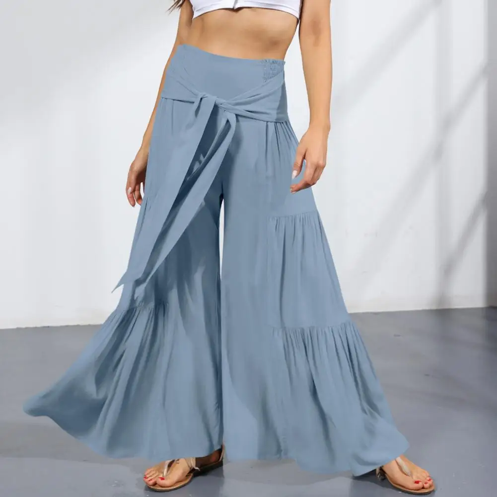 

Wide Leg Pants High Waist Solid Color Loose-fitting Lace Up Oversized Summer Trendy Trousers Streetwear for Lady