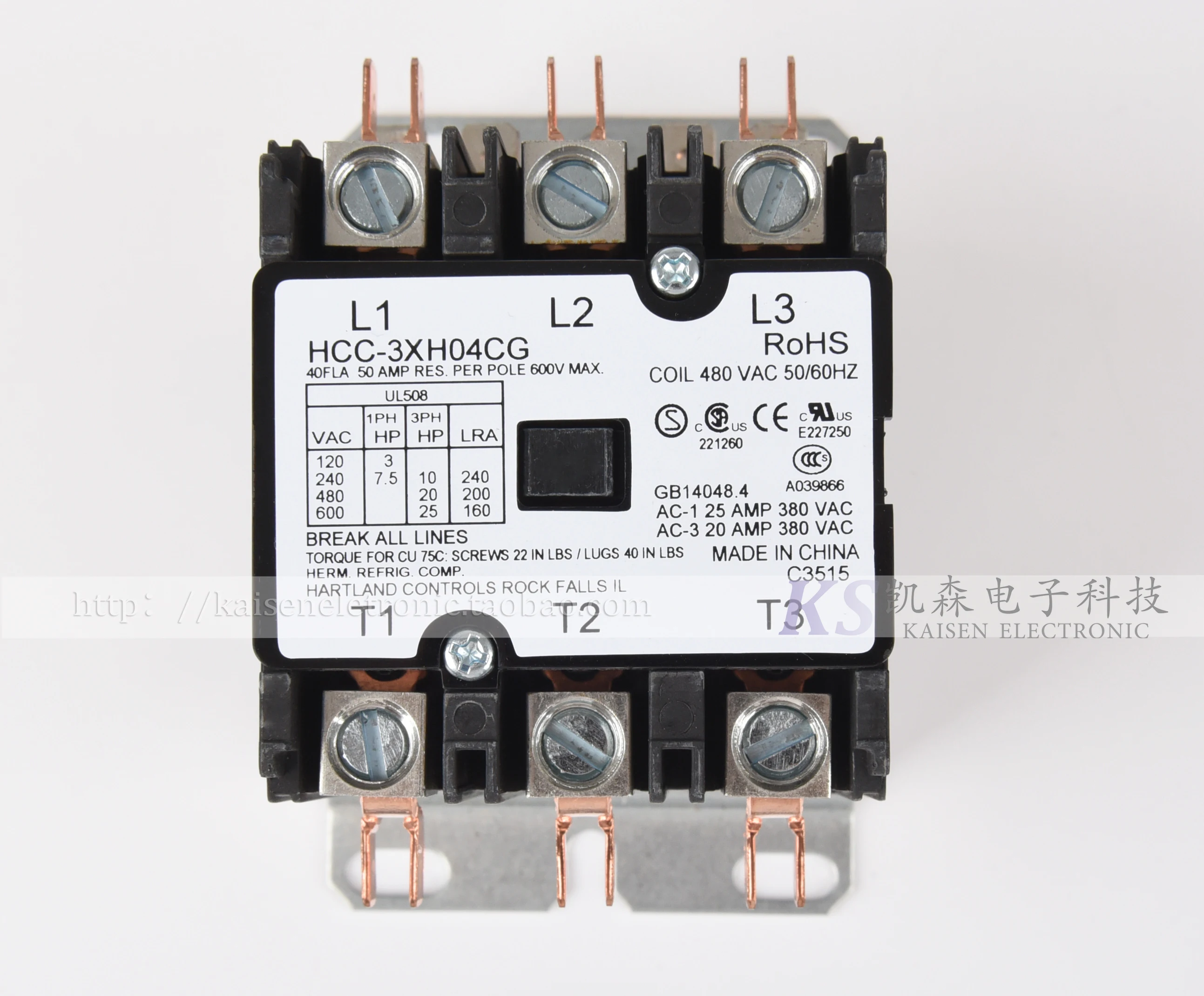 

480V 40A HCC-3XH04CG HCC-3XH04YL Industrial Heating Equipment UL three-phase AC contactor