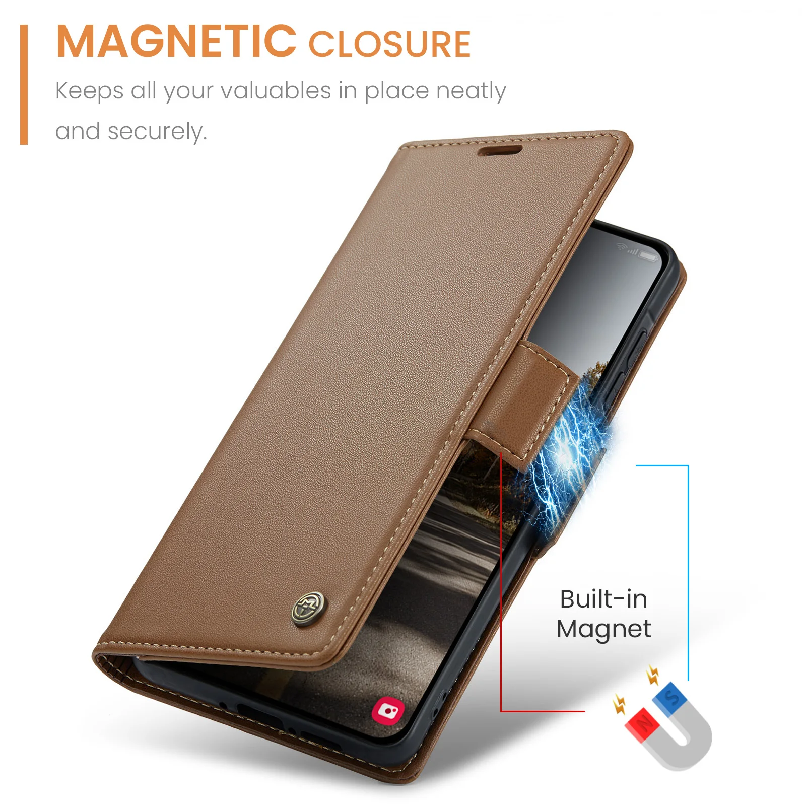 Luxury Flip PU Leather Wallet Case with Card Slot & Stand, Side Buckle Closure