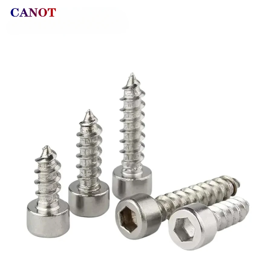 M2 M3 M3.5 M4 M5 M6 Hex Hexagon Socket Cap Head Self Tapping Screw 8.8 Grade Black/Nickel Zinc Allen Head Furniture Wood Screw