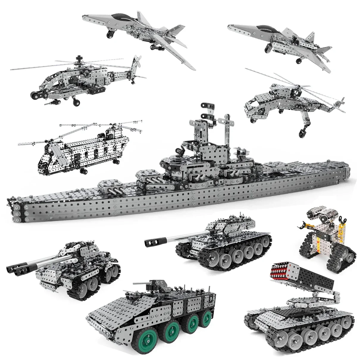 

Mechanical Style Ornament Challenging DIY Toy Bricks 3D Metal Warcraft Tank Sports Car Helicopter Models Teenager Gifts