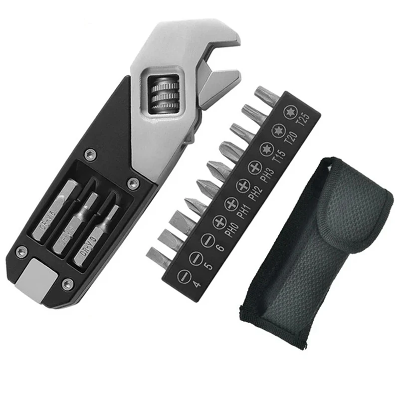 Stainless Steel Wrench Adjustable Wrench Replaceable Screwdriver Head Portable Household Tool Set With Storage Bag