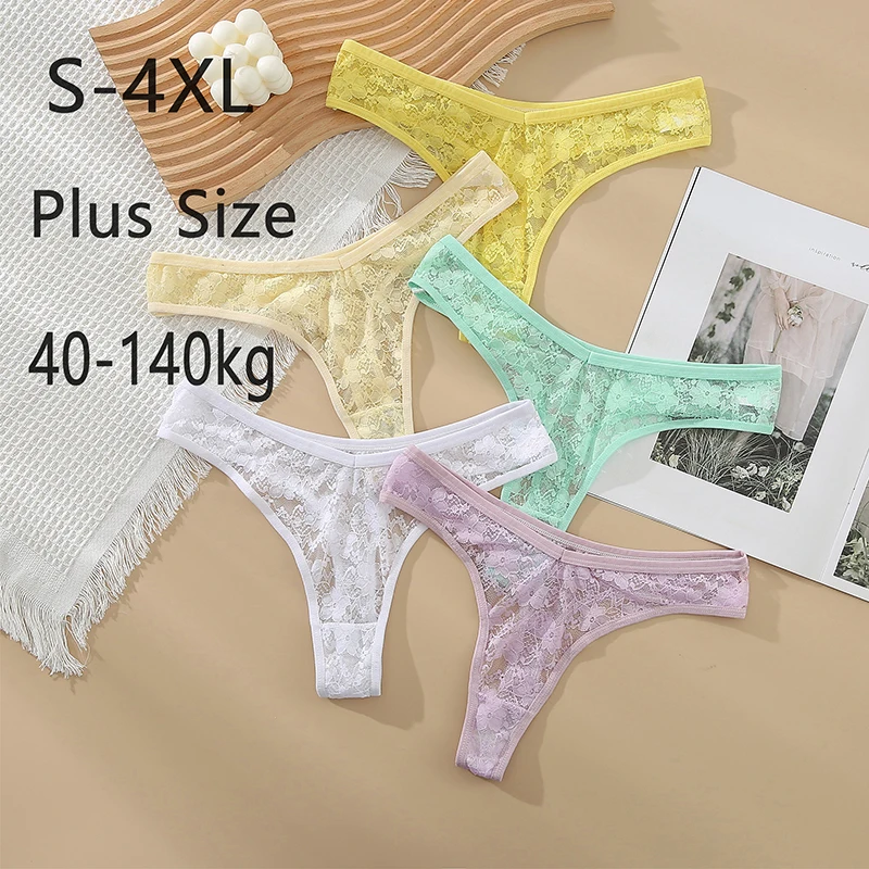 

1pcs Women Lace Thongs Panties S-4XL Plus Size Floral Panties Sexy Low Waist Intimates Solid Color Briefs Comfortable Underwear