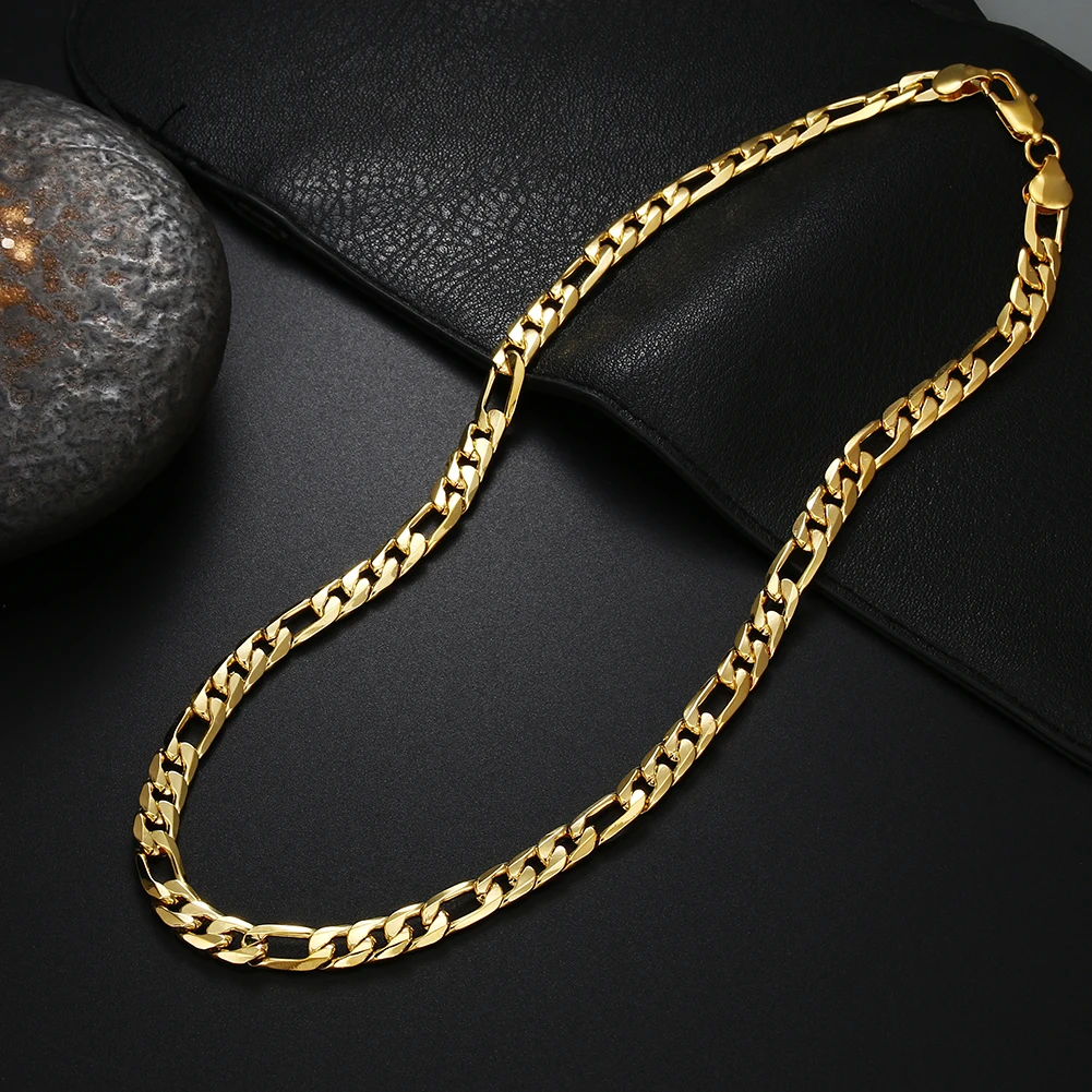 Collar clásico para hombre chapado en oro de 18 quilates, cadena lateral, joyería de moda, recuerdos de fiesta de boda, nuevo, 20", 6 mm