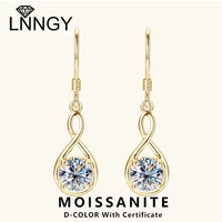 Lnngy 1.0ct Round Moissanite Dangle Hook Earring 925 Sterling Silver Ladies Light Luxury Earring for Women Fashion Jewelry Gift