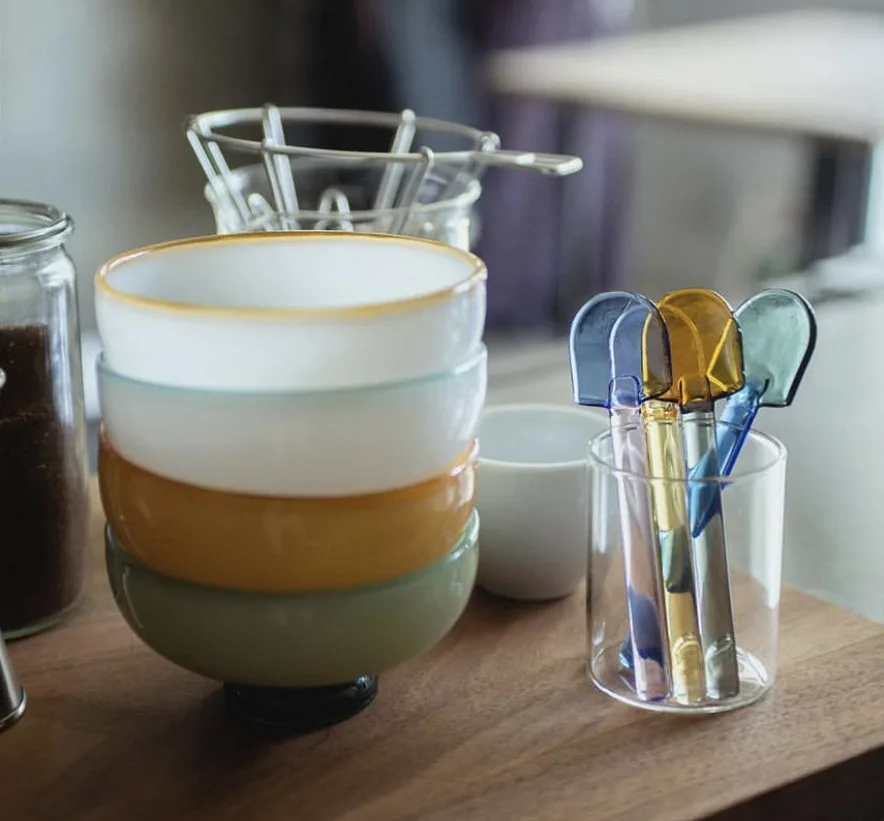 

Ins style color block ice cream yogurt Salad glass bowl,Heat Resistant High Feet Glass Cup