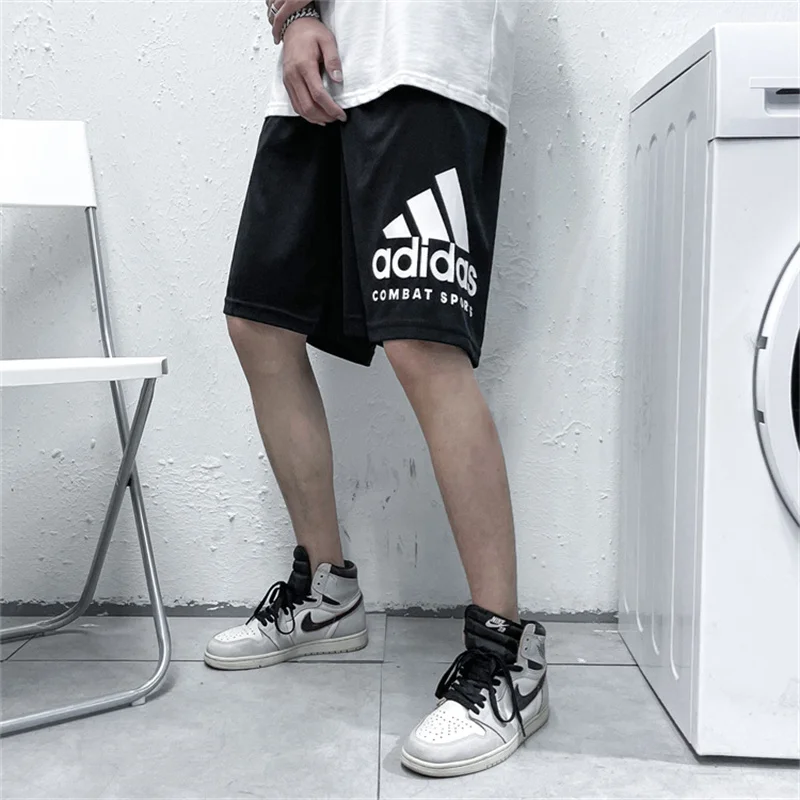 Adidas Men's Exercise Shorts, Loose, Quick-drying, Lightweight, Large Printing, Trendy Exercise Shorts Sweatpants, Black