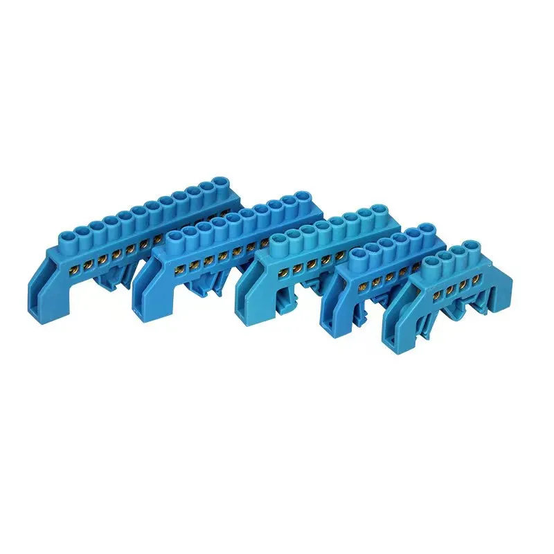 1Pcs Green Blue Screw Brass Din Rail Terminal Block Earth and Neutral Blocks 4Pin 6Pin 8Pin 10PIN 12PIN wire connectors din rail terminal block