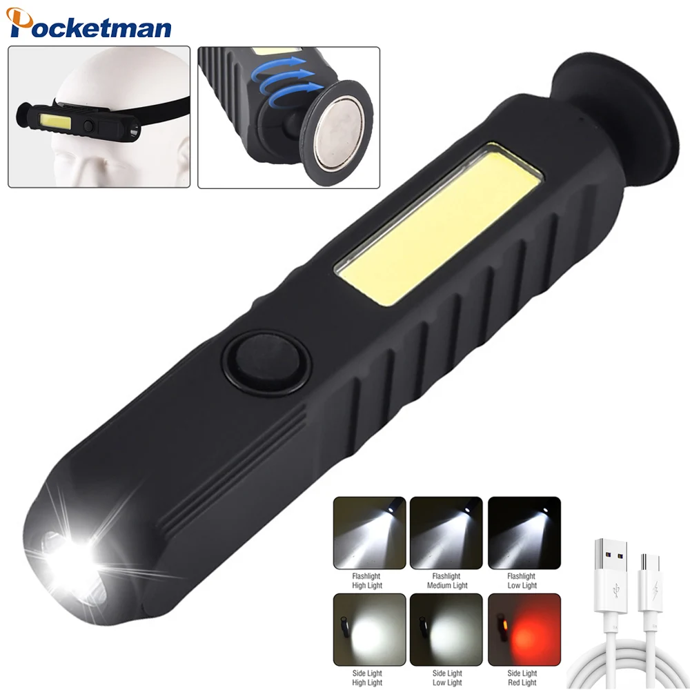

Portable LED Flashlight Mini USB Rechargeable Torch Magnetic Car Repaire Work Ligh Outdoor Emergency Power Bank Camping Lantern