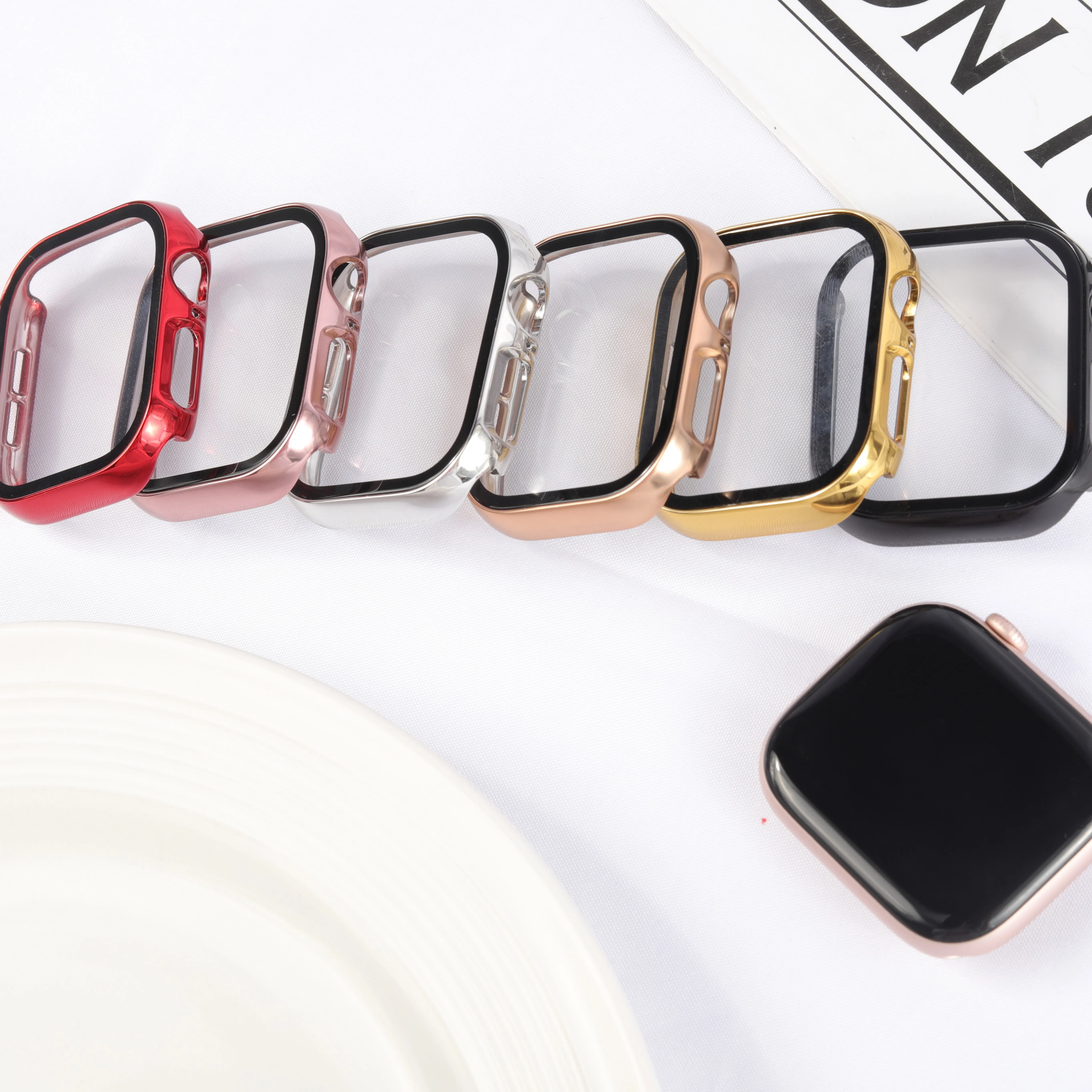 Apple Watch Case with Screen Protector - Plating Hard PC Bumper with Tempered Glass Cover