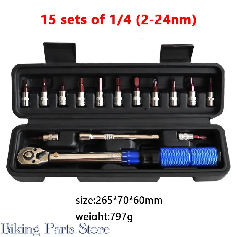 

15pcs 1/4 Preset Torque Wrench Set Torque 2-24NM Bicycle Torque Tool MTB Road Bike Wrench Motorcycle Repair Tool