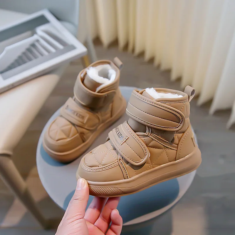Scarpe invernali per bambini 2024, in pelle e pile, con suola in gomma morbida, alla moda, all'aperto, calde, per bambine_voghion.com