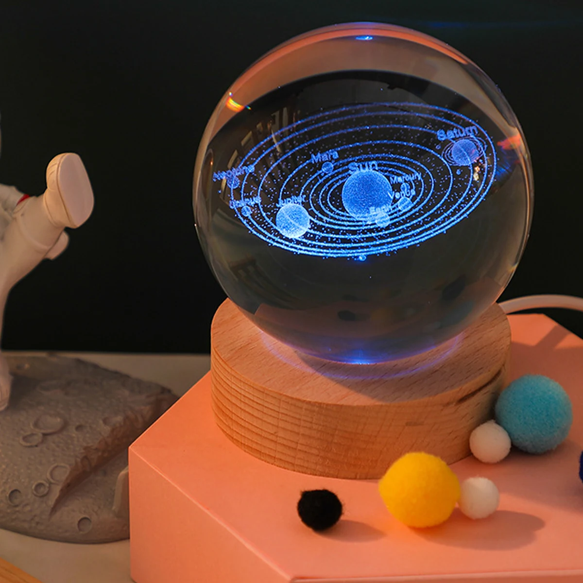 Crystal Ball Night Light Glowing 3D Astronaut Planetary Galaxy Bedside Lamp for Home Bedroom Desk Decor Creative Gift Ball Night 5