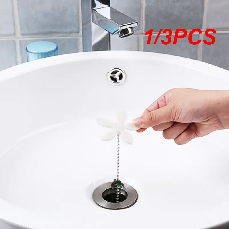 1/3PCS Premium Drain Hair Catcher Flower Shower Hair Cleaning Chain Bathroom Drain Strainer Catcher Chain Hook Dredge Tool shower drain catcher hair drain catcher floor drain hair catcher drain hair catcher