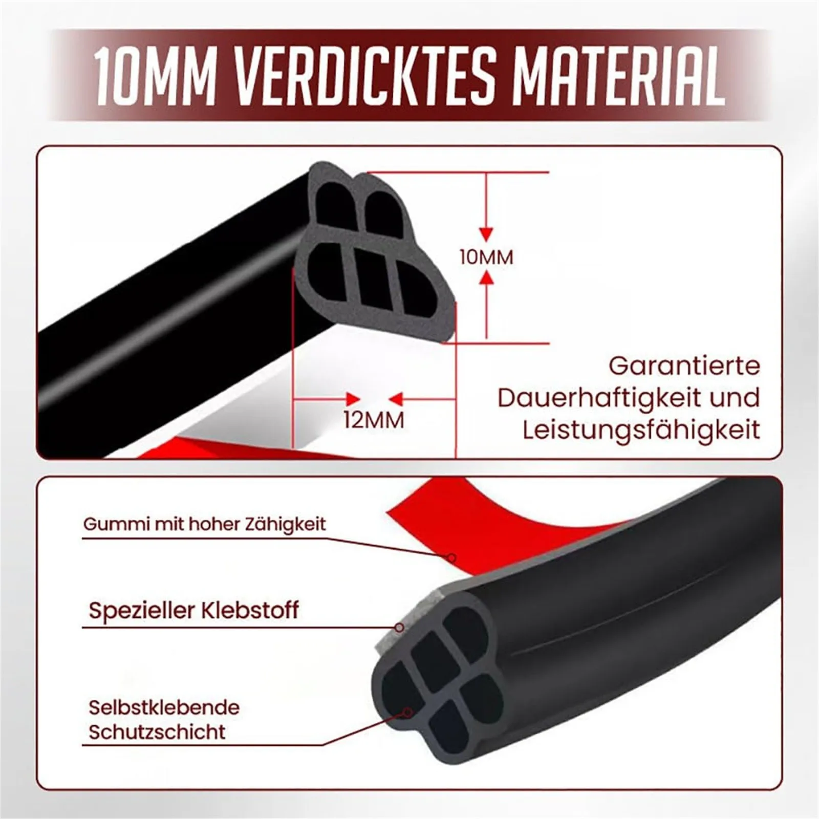 Soundproof Sealing Strip Cars Edge Rubber Self-Adhesive Door Seal 5 Holes Shaped