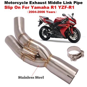 Motorcycle Exhaust Escape Muffler Modified Middle Link Pipe Connecting Original Muffler Slip On For Yamaha R1 YZF-R1 2004 - 2006