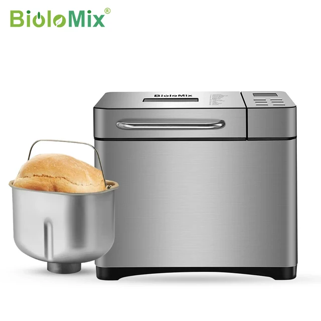 Автоматическая хлебопечка Biolomix из нержавеющей стали, 1 кг, 19 в 1, 650 Вт, программируемая хлебопечка с 3 барабанами, дозатор фруктовых орехов 1