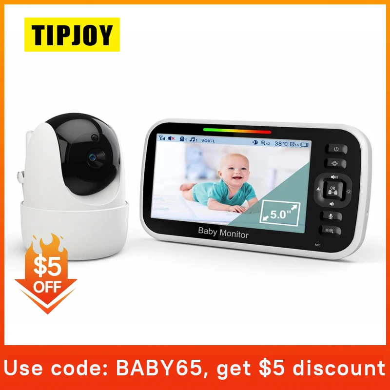 

5.0 Inch HD Display Screen Wireless Video Baby Monitor With PTZ Camera Night Vision 2-Way Audio VOX Lullaby Camera Babysitter