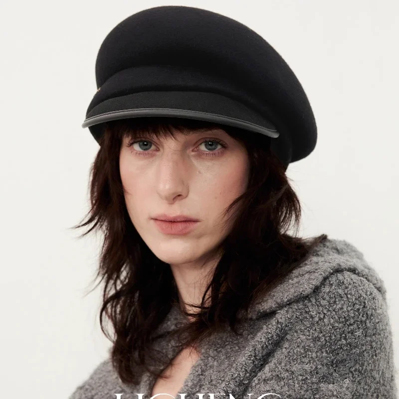 Wool Japan Curved Eaves Beret Women Autumn Winter Felt Fedora Black Painter Hat Warm Octagonal Hats Classics Walking Cap
