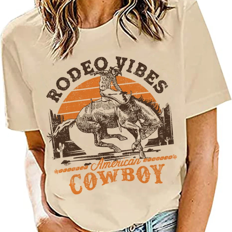 

Rodeo Vibes Ретро ковбойские футболки в западном стиле женские свободные с коротким рукавом винтажные Графические футболки хиппи футболка Топы Одежда для Cowgirl