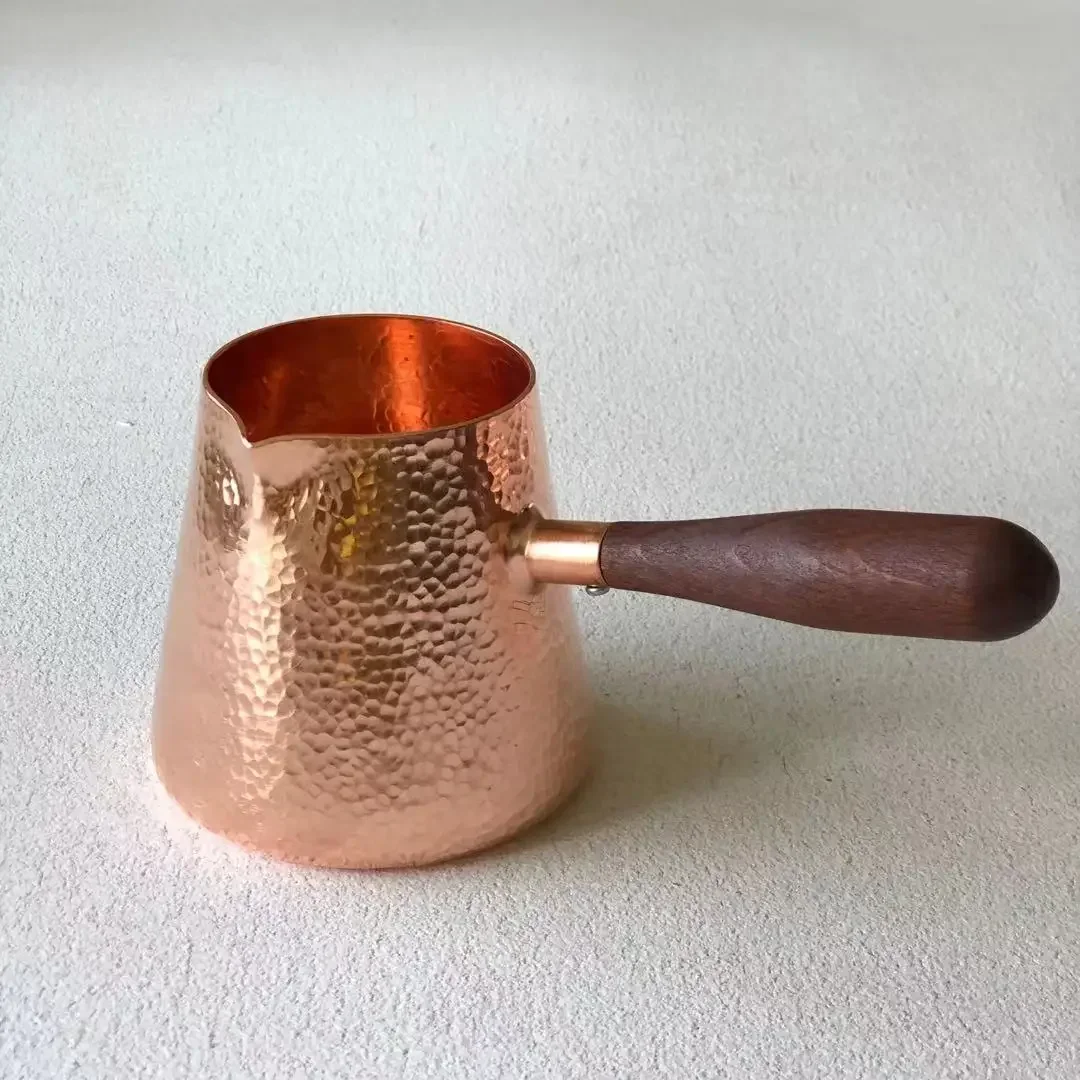 Pure Copper Latte Pitcher Milk Jug Wooden Handle Kettles Hammer Handcraft Drinkware Tableware 500ml