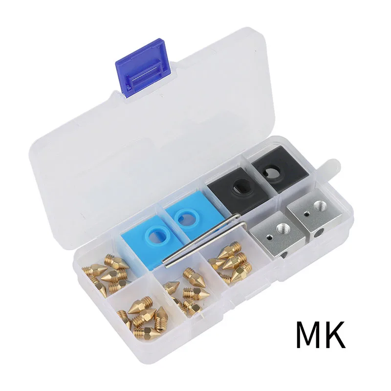 3d printer accessories MK8 nozzle E3DV6 nozzle+heating block+silicone sleeve kit box