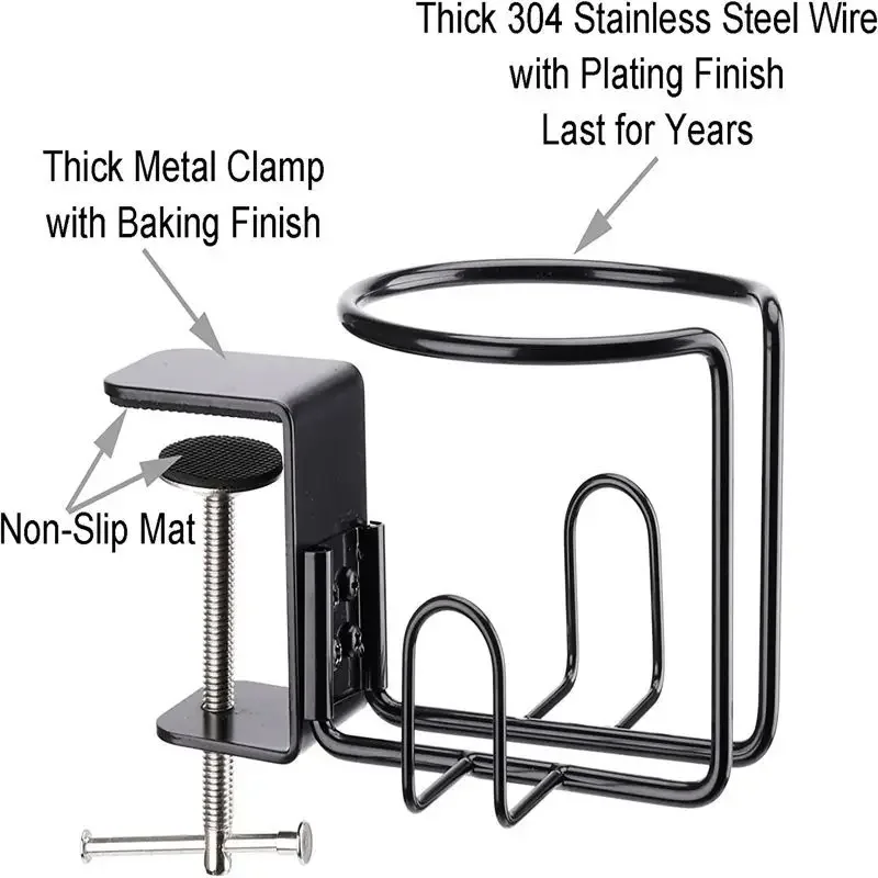 Cup Storage Holder Clip On Table Horizontal Vertical Mount Anti Spill Office Desktop Metal Clamp