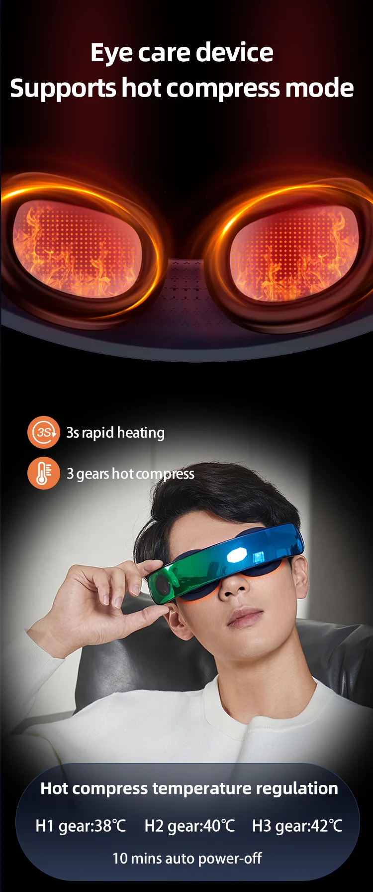 Eye Massage Device 4.5W Cold Hot Compress Dual Type-C Intelligent Visual Display 3-level Adjust Low decibel Relieve Eye Fatigue 6