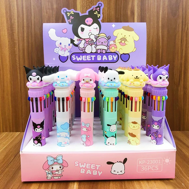 

36 шт. Sanrio Kuromi многоцветная гелевая ручка 0,5 мм, милые школьные принадлежности в виде коричника, канцелярские принадлежности, кавайные канцелярские принадлежности