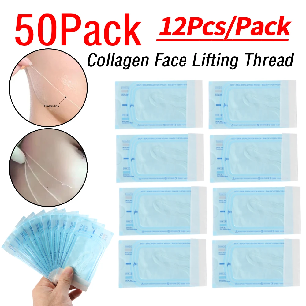 50Pack 12Pcs/Pack Collagen Face Lifting Thread Protein Skin Absorbed Lines No Needle Anti Aging Collagen Facial Thread Beauty